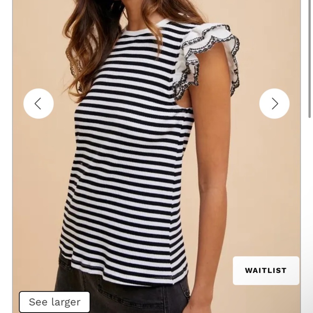 NEW AnnieWear Darling Striped Black and White Ruffle Sleeve Top Size XL - Picture 2 of 6